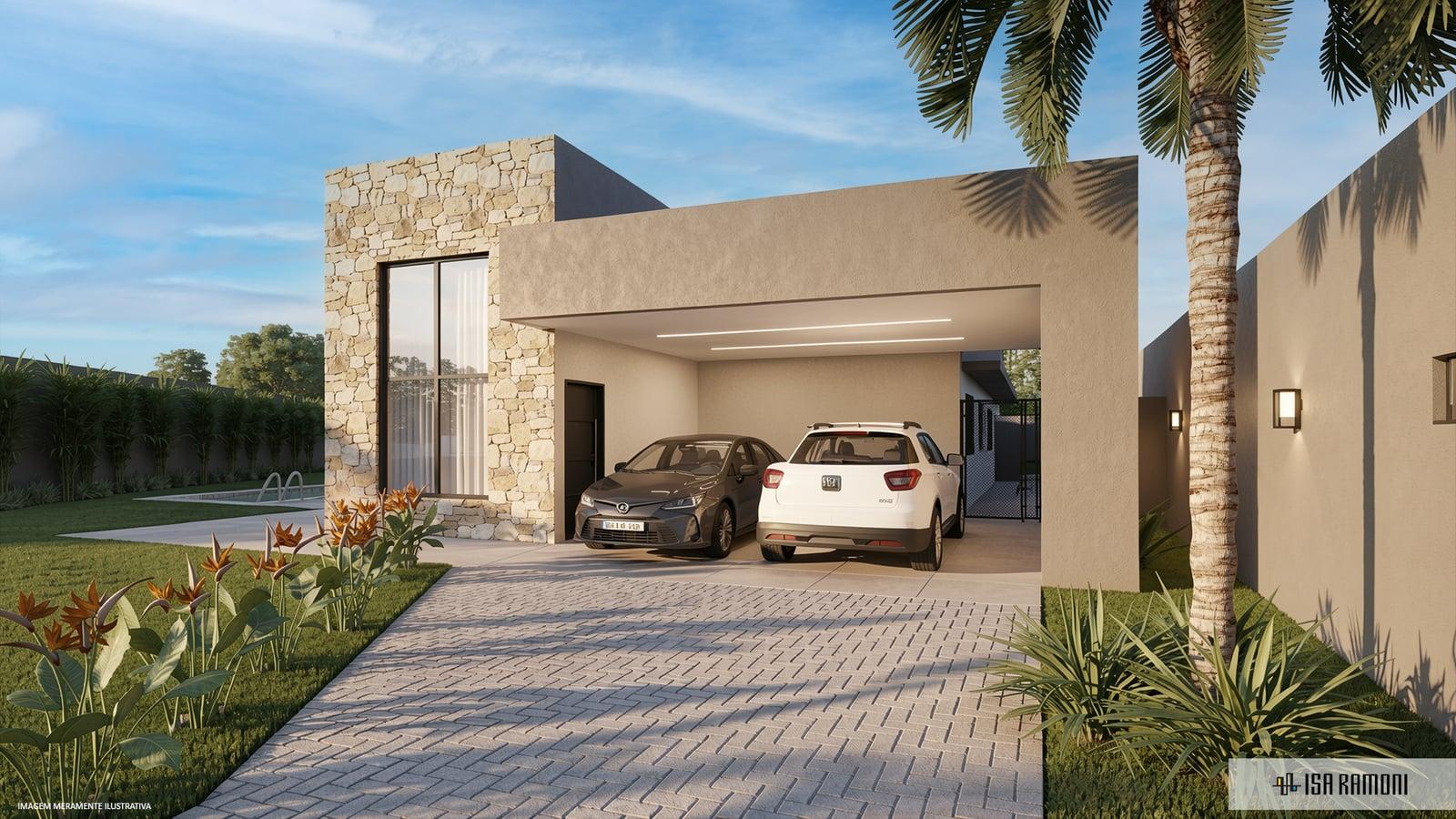 Casa Cerníçalo em Arapongas, volume compacto em dois pavimentos com revestimento em pastilha cerâmica creme